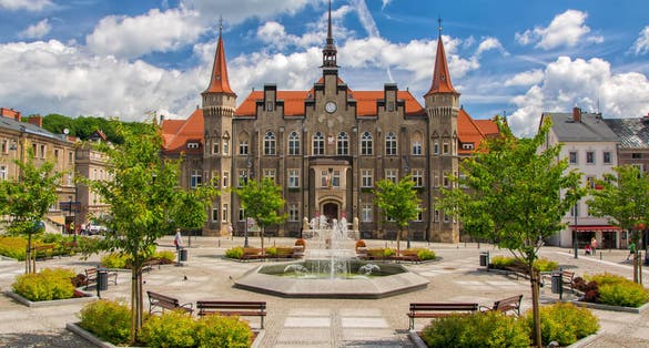 Photo of Town hall and Magistrat Square of Walbrzych, Poland.