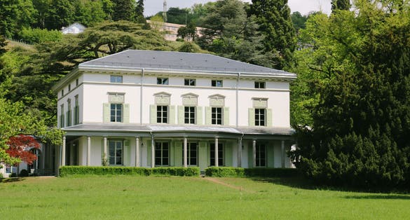 Photo of the property on the bank of lake Geneva, where Charlie Chaplin spent the last 25 years of his life, now part of the Chaplin's World museum, Switzerland.