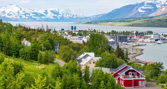 Town of Akureyri in North Iceland on a summer day