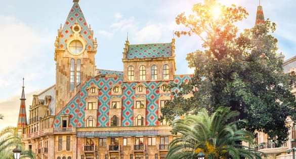 Photo of beautiful building in Batumi at sunset.