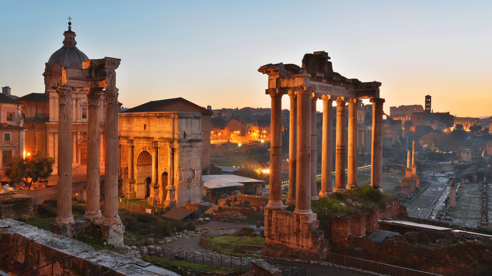 photo of view of Roman Forum, or Forum Romanum, as seen from the Capitolium hill, Roma, Italy.