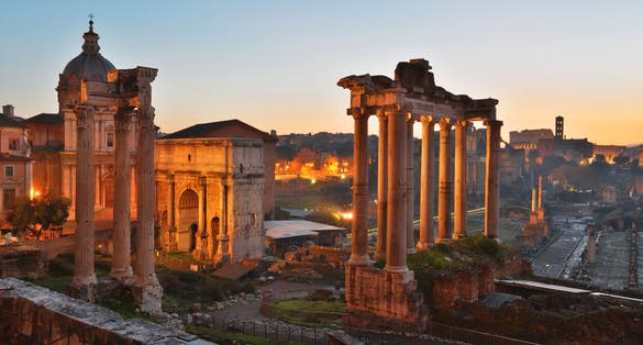 photo of view of Roman Forum, or Forum Romanum, as seen from the Capitolium hill, Roma, Italy.