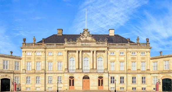 Photo of the Royal Palace Amalienborg is an architectural complex of the Rococo style in Copenhagen, Denmark.