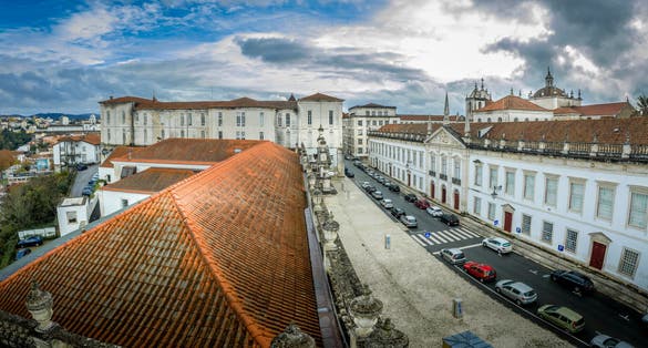 Aerial view of Coimbra University with the Science Museum and Jesus College