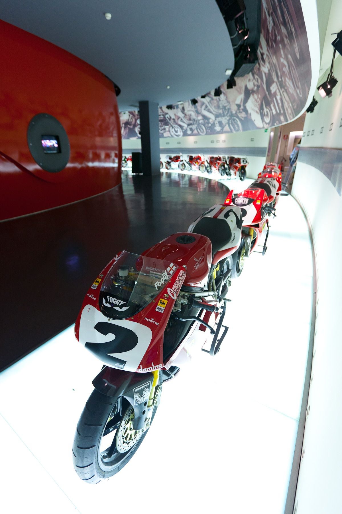 photo of view new shape of Ducati inside Ducati Museum, Casteldebole, Italy.