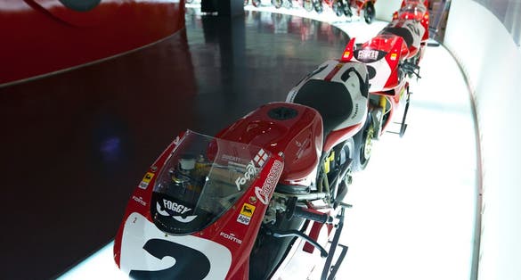 photo of view new shape of Ducati inside Ducati Museum, Casteldebole, Italy.
