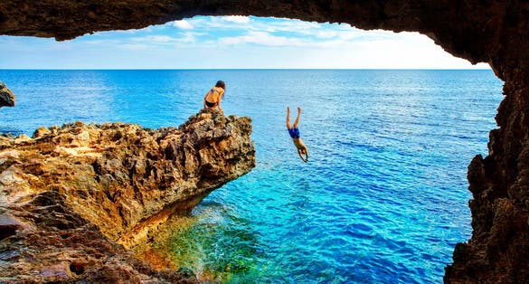 Photo of Sea cave near Cape Greko(Capo Greco) of Ayia Napa and Protaras on Cyprus island, Mediterranean Sea.