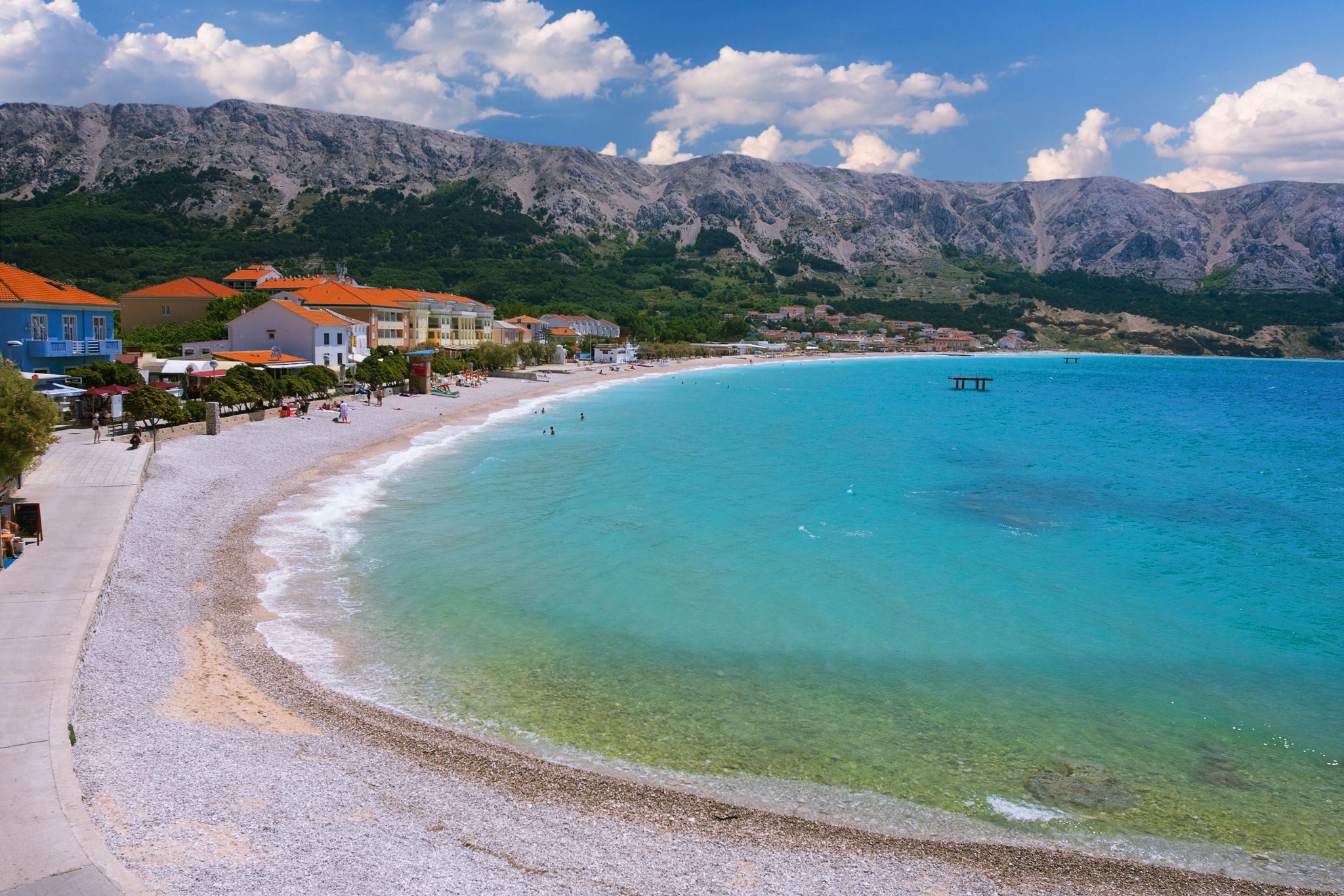 Photo of panoramic aerial view of Baska town, Krk, Croatia.