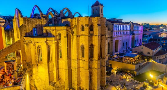 Photo of Sunset view of Convento do Carmo in Lisbon, Portugal.