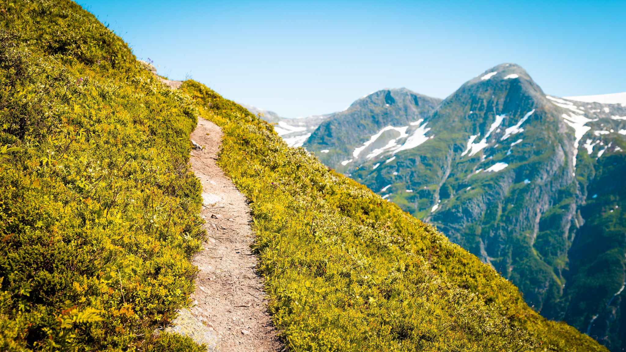 photo of view of Flatbrehytta by Jostedalsbreen in Sogndal, Norway.