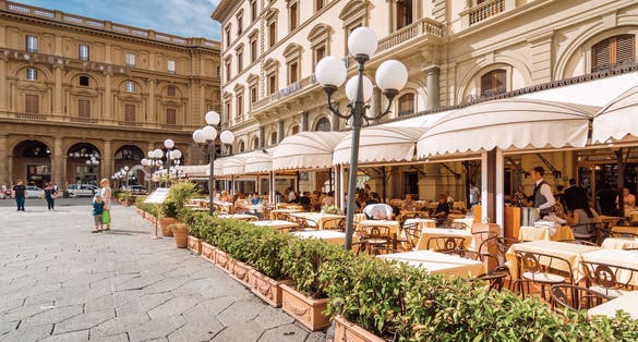 Photo of Summer street cafe on Piazza della Repubblica in Florence, Toscana province, Italy.