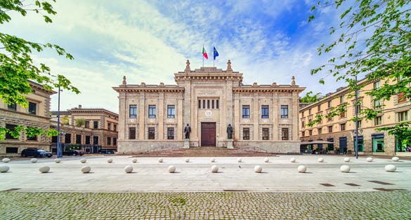 Bergamo Lombardy Italy. Palazzo di giustizia in Dante square