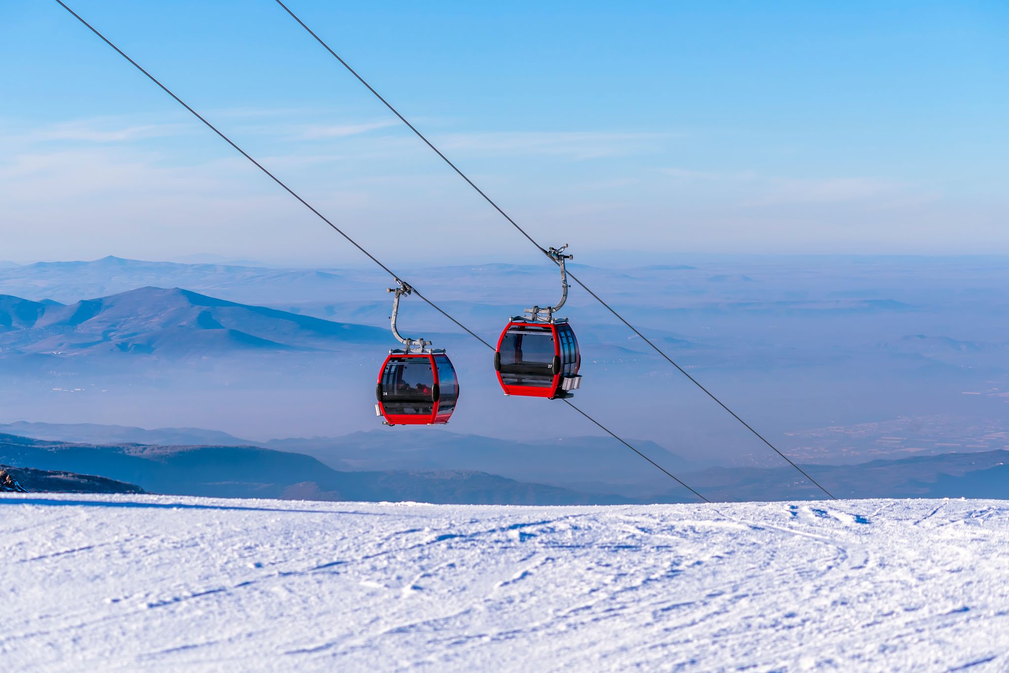 photo of two cable car on Mount Erciyes ski resort in Kayseri, Turkey.