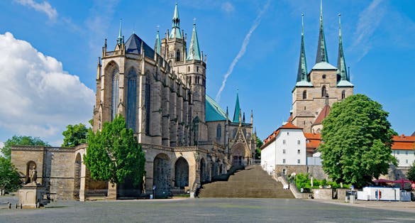 Erfurt, Germany. Cityscape image of downtown Erfurt, Germany with Erfurt Cathedral 
