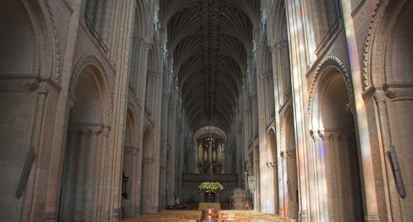 Photo of  interior of the most famous place in Norwich, The Norwich Cathedral on a sunny day at Nowich, Norfolk, England.