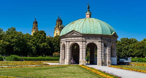 photo of  view of Hofgarten Park with Dianatempel in Munich. The Diana Pavilion and the grounds of the Hofgarten, adjacent to the Munich Residenz and Odeonsplatz.,Munich Germany.