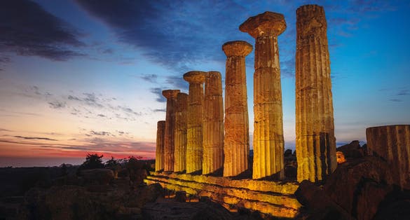 Agrigento temple heracles at sunset. Italy.