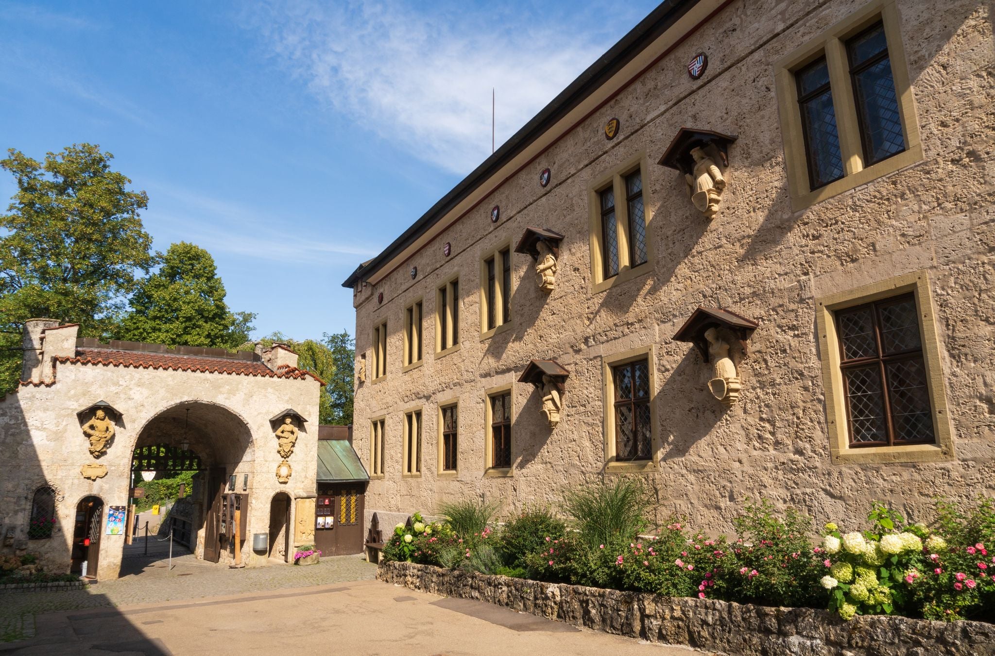 The Lichtenstein Castle, Gothic Revival castle located in the Swabian Jura of southern Germany, overlooking the Echaz valley near Honau, Reutlingen in the state of Baden-Württemberg