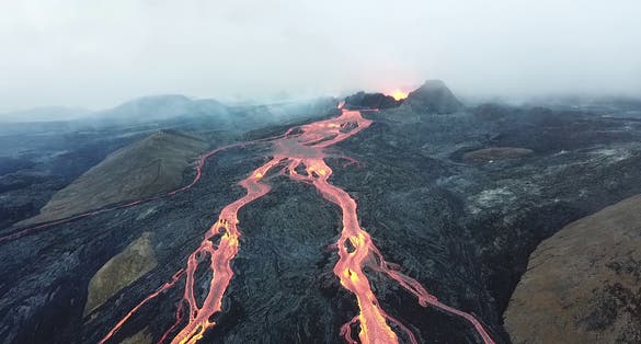 photo of view Fagradalsfjall eruption on 16 July 2021, Iceland.