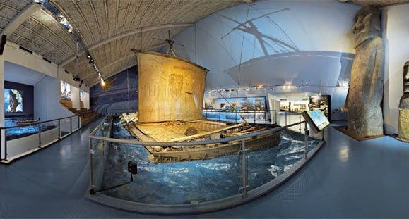 Kon-Tiki, on display inside the Kon-Tiki Museum, Oslo,Norway.