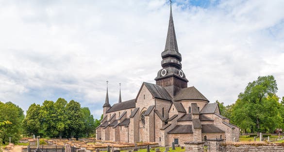photo of Varnhem Abbey in beautiful morning in Varnhem, Sweden.