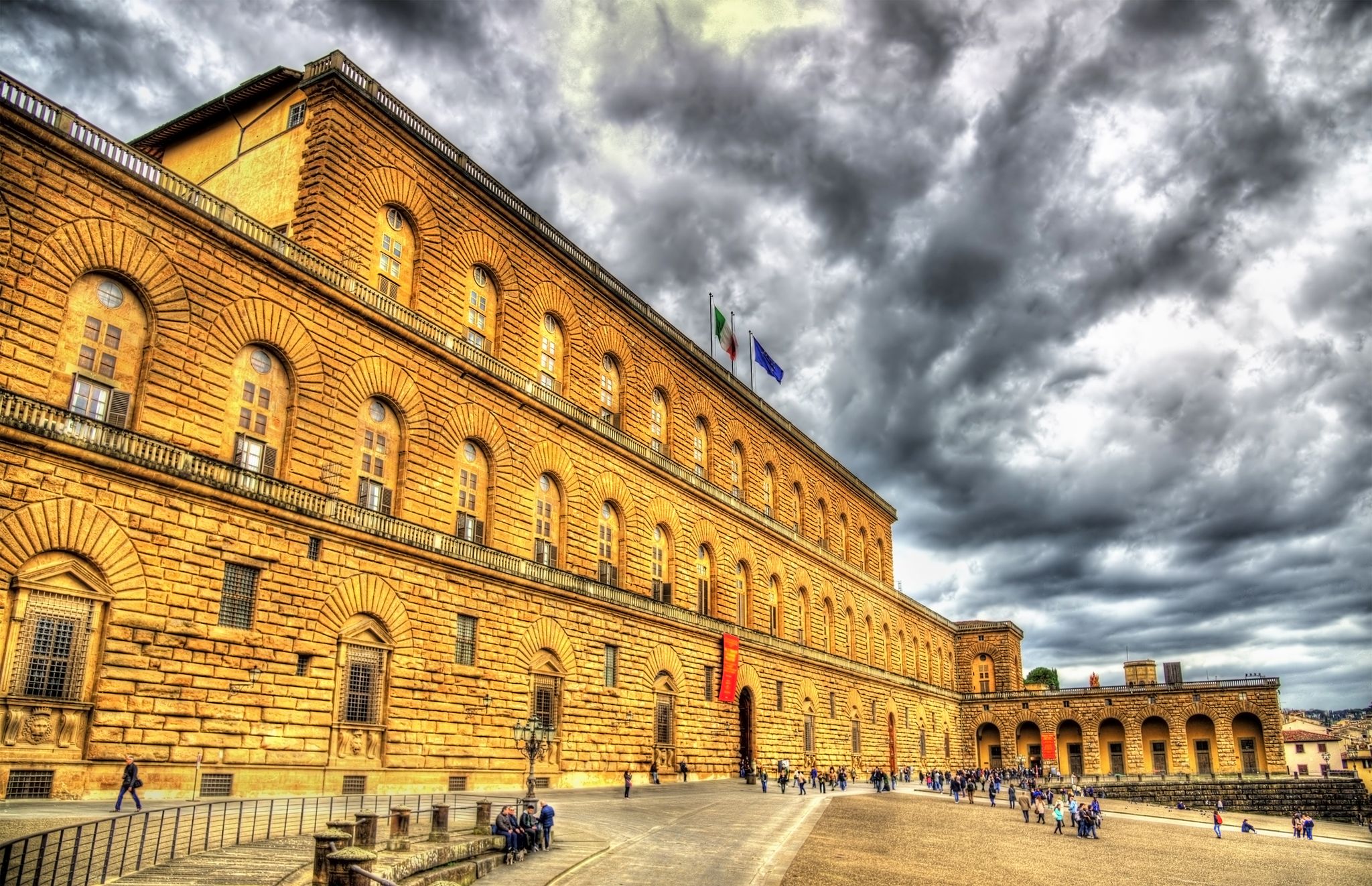photo of Pitti Square (Piazza pitti) and Palace of Pitti (Palazzo Pitti) in Florence - city of the Renaissance on Arno river. Italy.