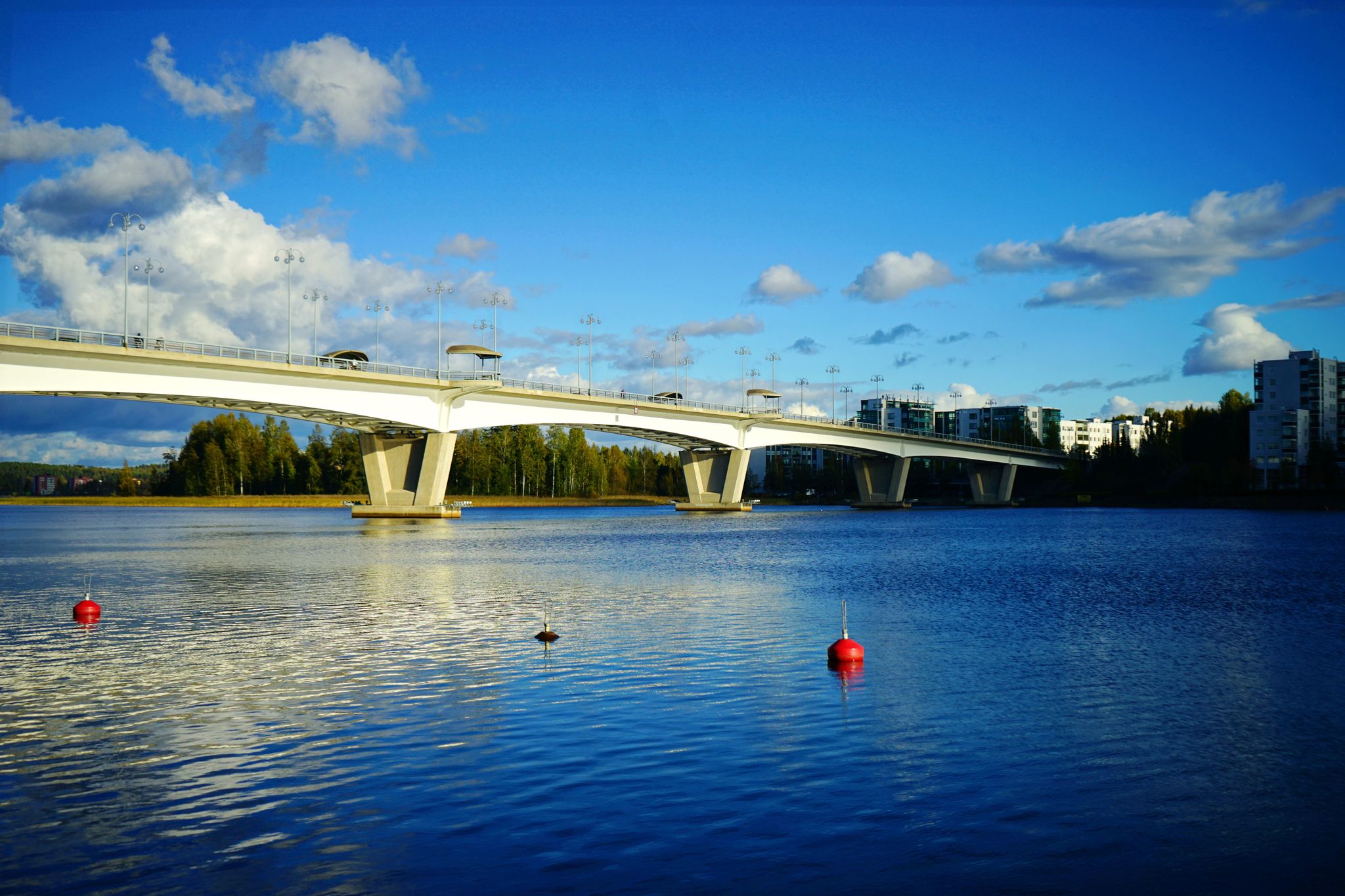 Photo of Kuokkala Bridge over the lake Jyvasjarvi in Jyvaskyla, Finland.