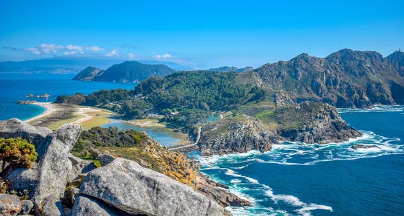 Photo of Islas Cies, Vigo, Spain, Galicia Island connected by beach Playa de Rodas.