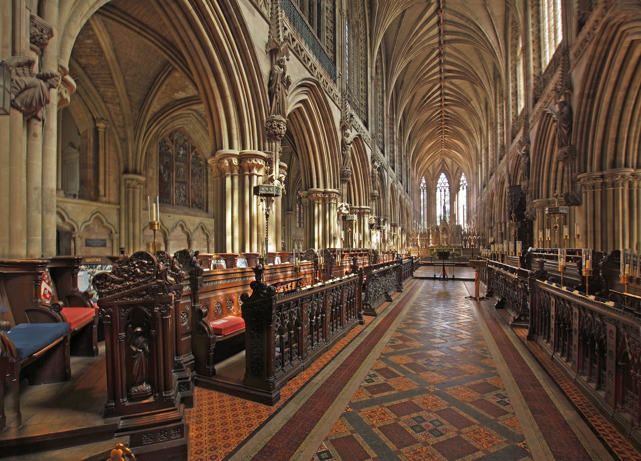 Photo of interior of ancient Medieval Cathedral in Lichfield, United Kingdom.