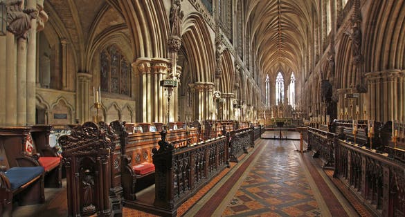 Photo of interior of ancient Medieval Cathedral in Lichfield, United Kingdom.