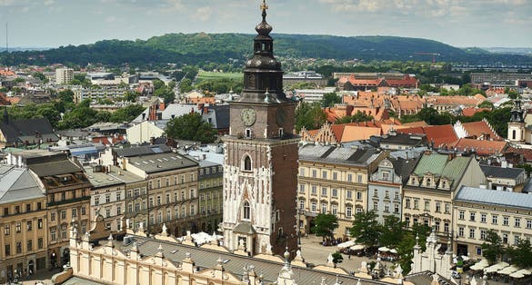 Town hall tower and old cloth market in Krakow