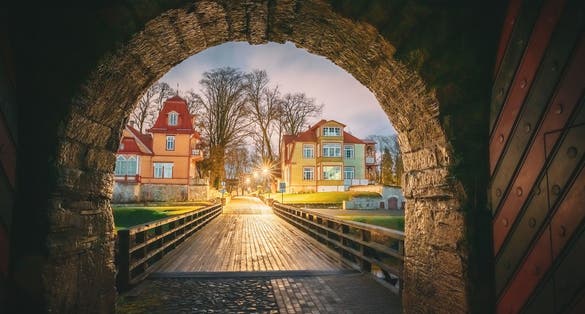 Photo of passage entrance from Episcopal Castle, famous attraction landmark in Kuressaare, Saaremaa Island, Estonia.