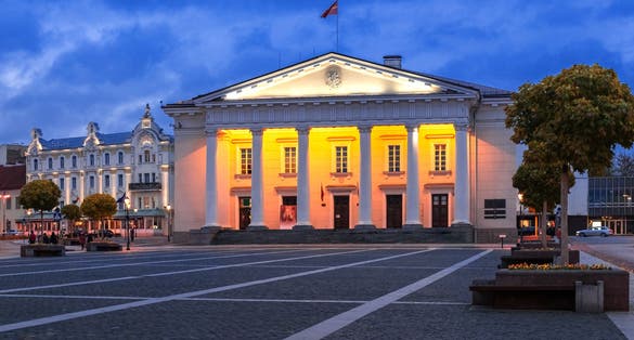 Town Hall Square in Old Town at night of Vilnius, Lithuania, Baltic states.
