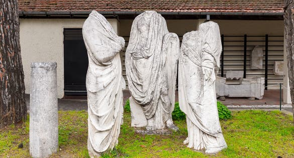 PHOTO OF Exponates near the Archaeological Museum of Dion, Pieria, Central Macedonia, Greece.