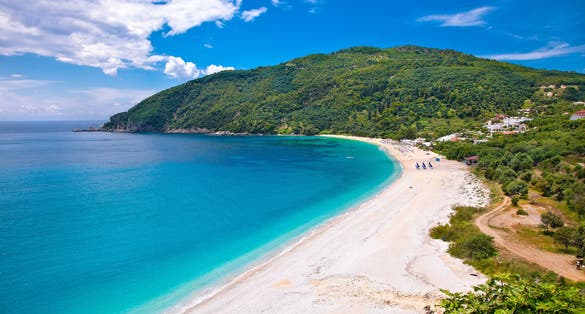 Photo of beautiful Lichnos beach near Parga village, Greece.