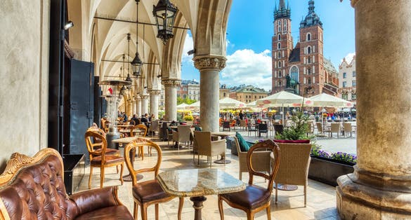 St. Mary's Basilica on the Krakow Main Square during the Day, Krakow, Poland.