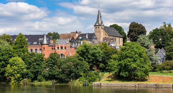 photo  of view of  View of Essen-Kettwig on the river Ruhr, North Rhine-Westphalia, Germany