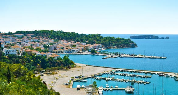 Photo of aerial view of iconic of Pylos, Messinia prefecture, Peloponnese, Greece.