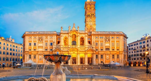 photo of Basilica di Santa Maria Maggiore is Major papal basilica in Rome, Italy. Santa Maria Maggiore one of the most famous basilica in Rome, Italy. Architecture and landmark of Rome and Italy. Morning Rome .