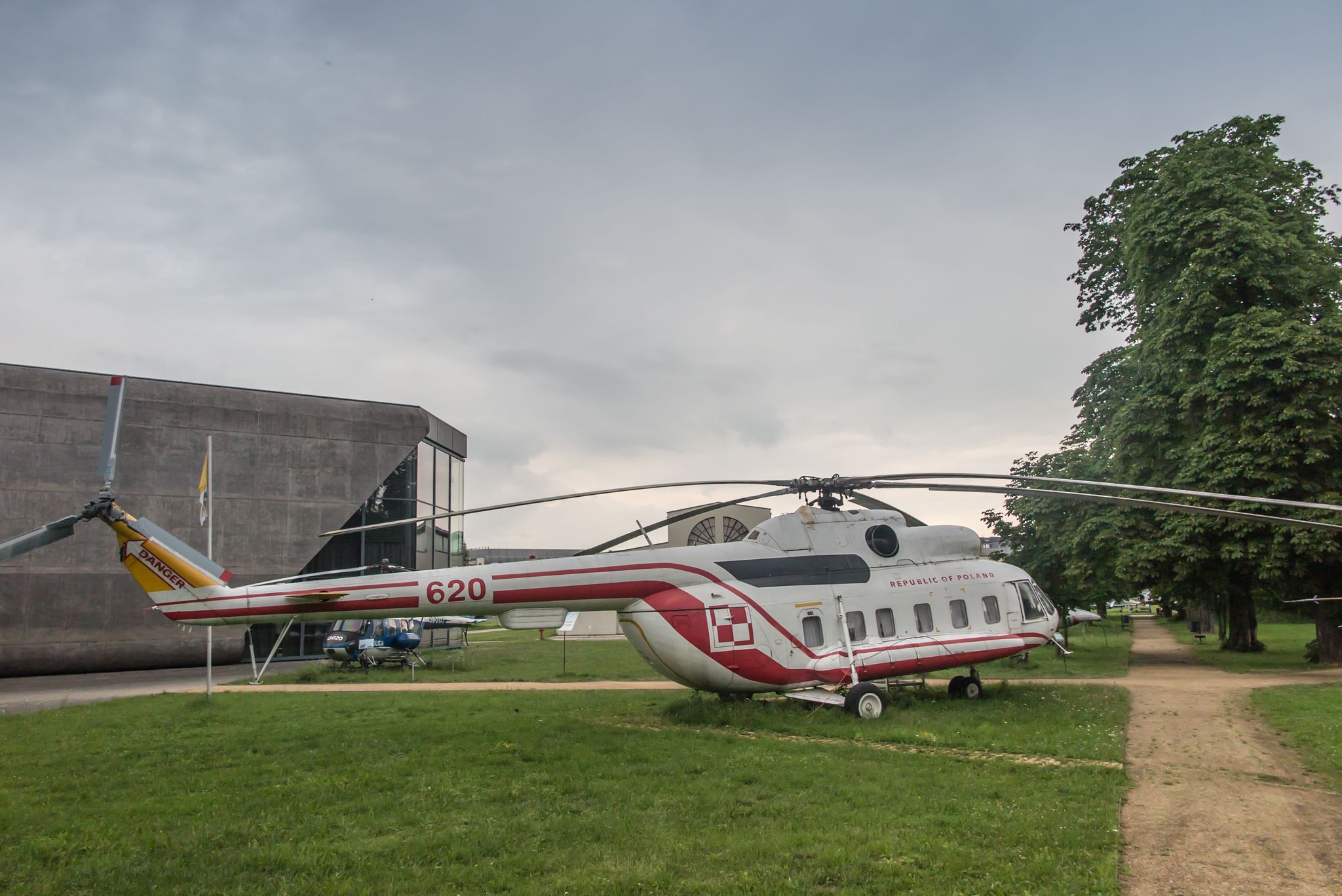 A museum copy of the Mi-8 helicopter in the VIP passenger version, serial number 10620, exhibited at the aviation museum in Krakow, Poland. They supported the visits of Pope John Paul II to Poland.