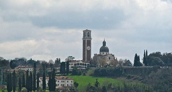 photo of view del Monte Berico dalla terrazza superiore della Basilica Palladiana, Vicenza, Italy.