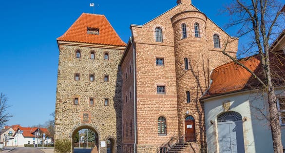 Historic Stendal city gate in the center of Haldensleben, Germany