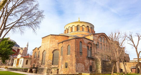 photo of Hagia Irene or Hagia Eirene or St. Irene (Aya Irini in Turkish), a Greek Eastern Orthodox church located in the outer courtyard of Topkapi Palace in Istanbul, Turkey.