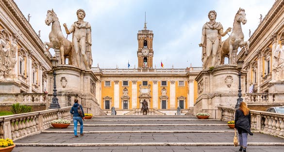 photo of Michelangelo Capitoline Steps to Piazza Campidoglio on Capitoline Hill, Rome, Italy.