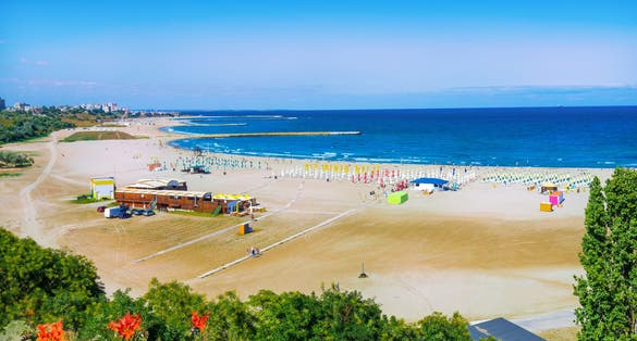 Summertime holiday on the beach in Constanta city in a sunny day in Romania