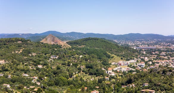 Sunny view of the city of Alès from Notre-Dame-des-Mines (Occitanie, France)