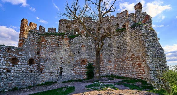 Photo of the ruins of old castle at the top of the mountain at Devicky, Czech republic.