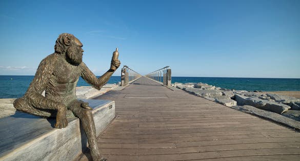 Monkey Sculpture in Badalona, Spain.