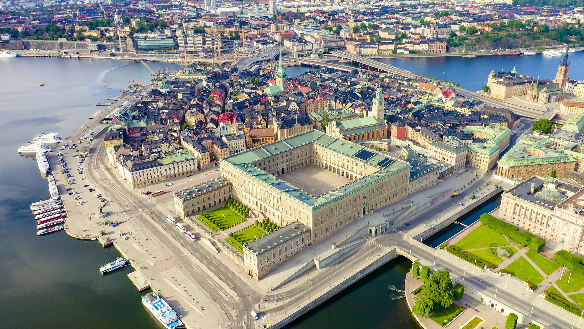 Photo of aerial view of the Royal Palace that is located in Gamla Stan in Stockholm, Sweden.