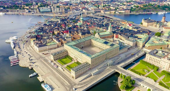Photo of aerial view of the Royal Palace that is located in Gamla Stan in Stockholm, Sweden.